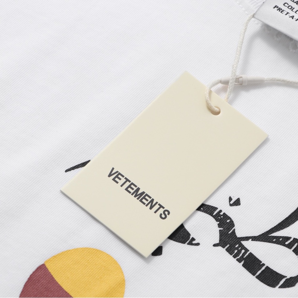 Vetements White Tee with Yellow and Maroon Graphic - Picture 4 of 9